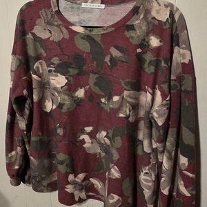 Floral Print Women's Top - Red and Green